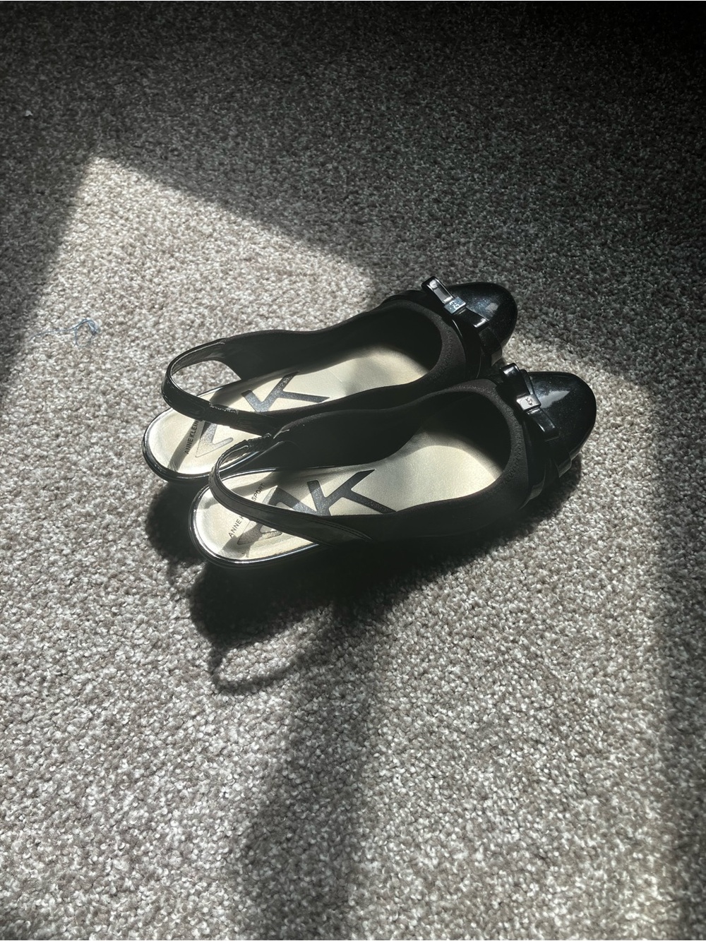 Anne Klein Black Patent Slingback Flats with Bow Accent